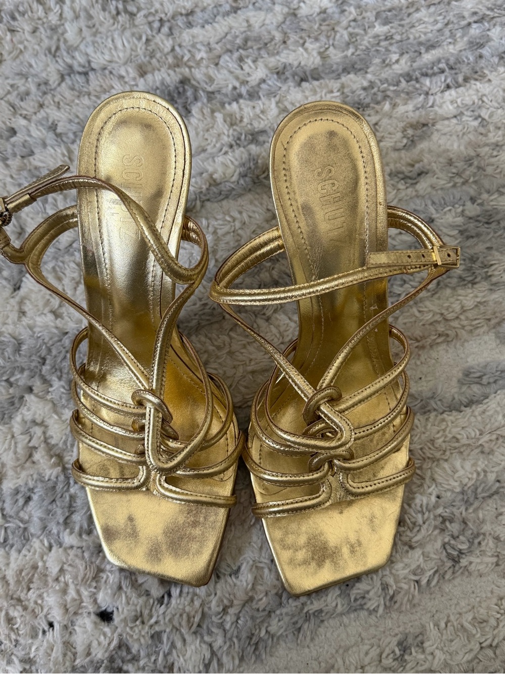 SCHUTZ Metallic Gold Strappy Stiletto Sandals